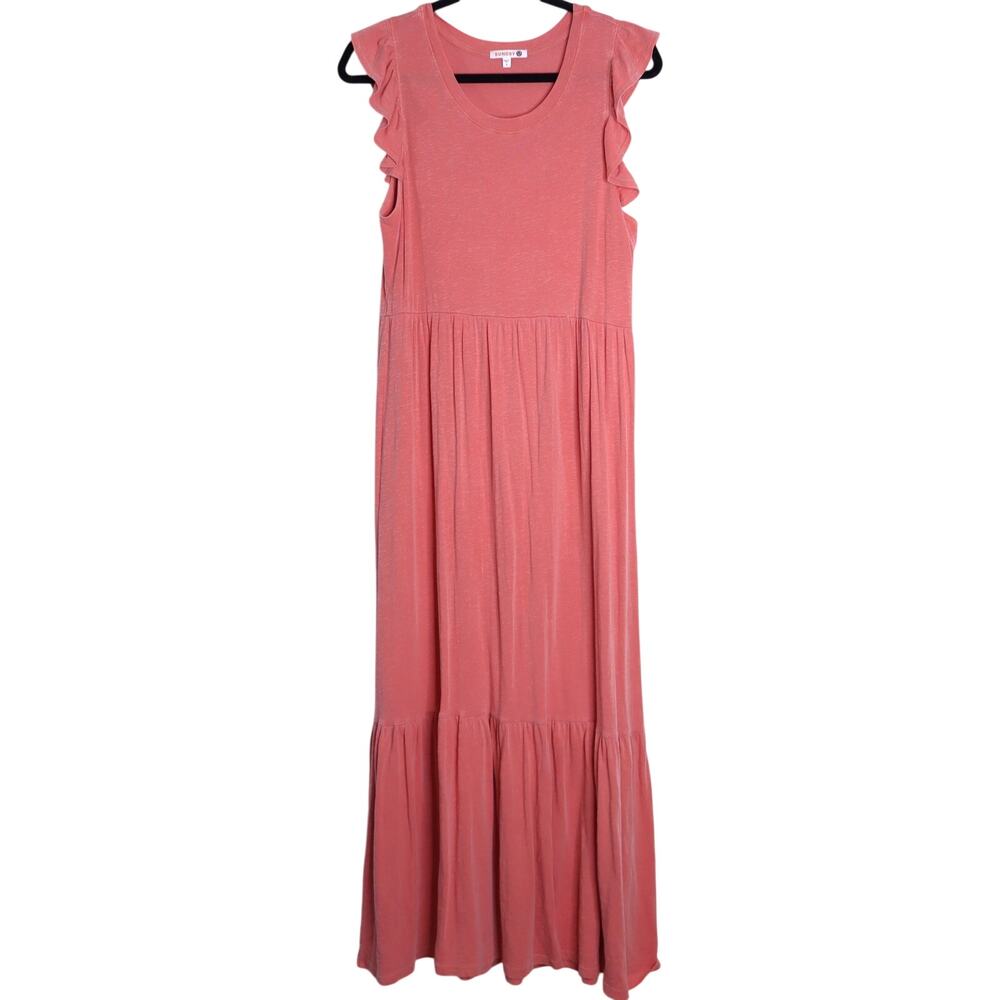 SUNDRY Tiered Ruffle Sleeve Maxi Dress Pigment Cherry Round Neck Women's 1/S